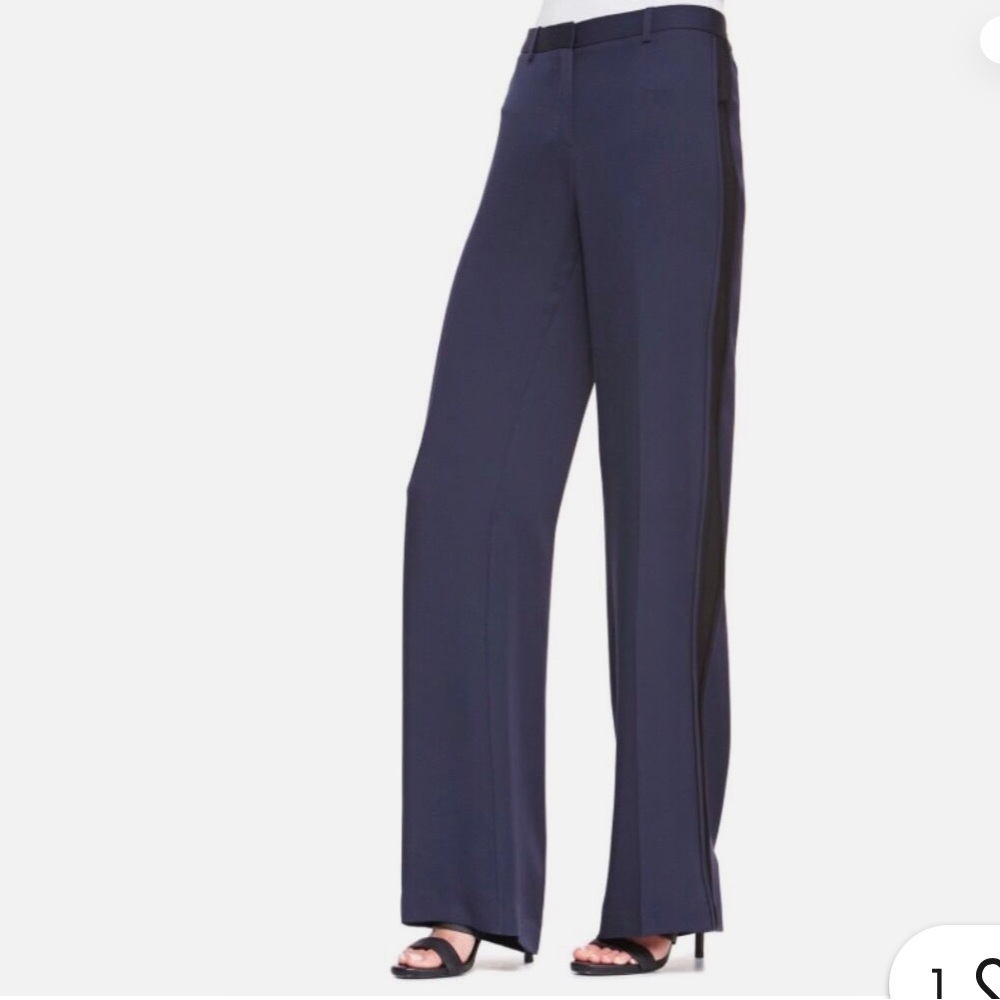 Theory Navy Wide-Leg Tuxedo Stripe Pants